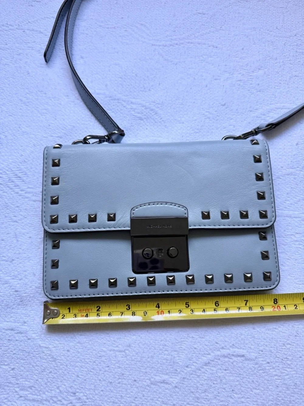 Michael Kors SLOAN Small Studded Leather Crossbody Bag Dusty Blue Gunmetal NWOT